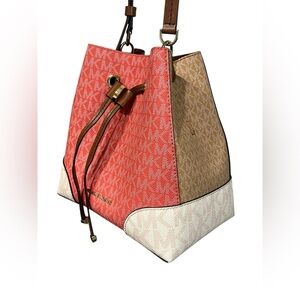 Michael Kors Red and Tan Bucket Bag